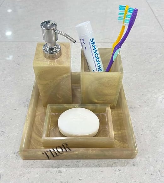Beautiful Accessory Bathroom Set Soap Dispenser, Toothbrush Holder, Soap Dish, Tray New Home