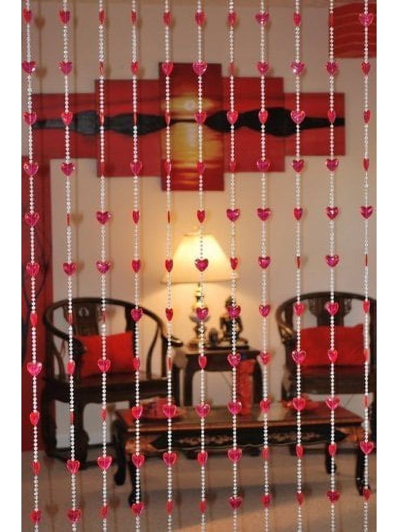 ビーズのれん グロウタイプ　ハート　BEADED CURTAIN Asian Home, Acrylic Beaded Curtain, Red Heart, 31.5