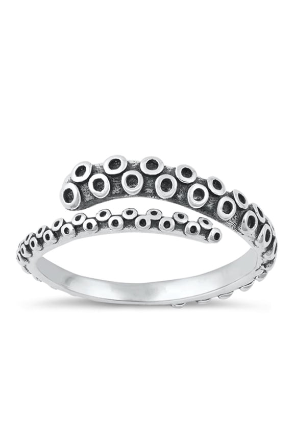 Beautiful Adjustable Octopus Spoon Ring .925 Sterling Silver Band Jewelry Female Male Unisex Size 10