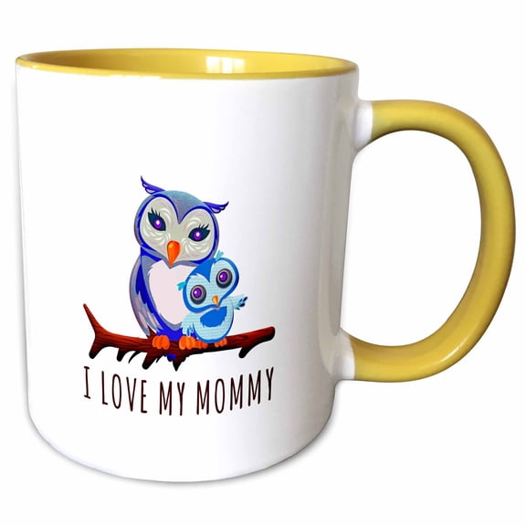 3drose, Beautiful Adorable Owl Mother and Owl Kid. I Love My Mommy Text, 11oz Two-tone Yellow Mug