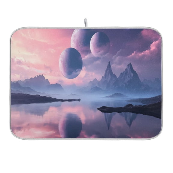 Beautiful Alien Landscape Dish Drying Mat 16x18 Absorbent Microfiber Draining Rack Pad for Kitchen Counter Sink