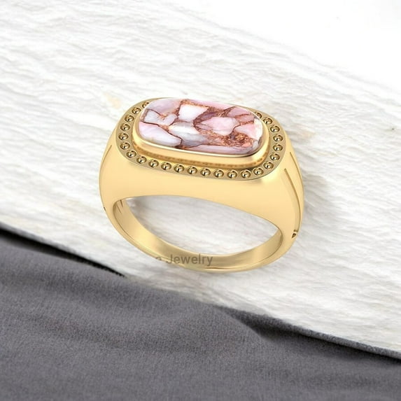 Beautiful Amazonite Copper Ring - 925 sterling silver Handmade ring - Signet Ring 18k gold plated natural gemstone 13x6mm gift for Her