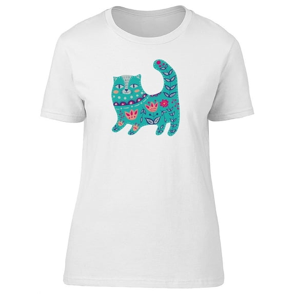 Beautiful And Cute Floral Kitten T-Shirt Women -Image by Shutterstock, Female Medium