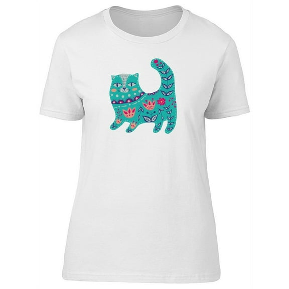 Beautiful And Cute Floral Kitten T-Shirt Women -Image by Shutterstock, Female Small