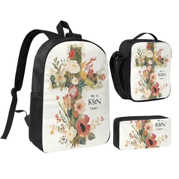 Beautiful And Elegant Cross Print Backpack 17 Inch Set with Lunch Bag and CaseDurableTravel Bag Combo for Work Commuting Daily Use