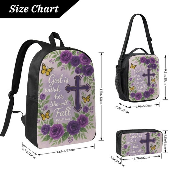 Beautiful And Elegant Cross Print Backpack 17 Inch Set with Lunch Bag and CaseDurableTravel Bag Combo for Work Commuting Daily Use