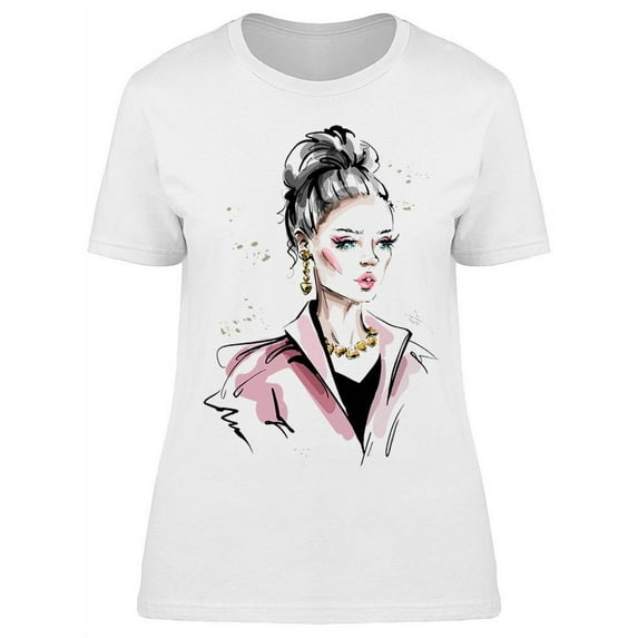 Beautiful And Young Woman Sketch T-Shirt Women -Image by Shutterstock, Female Medium