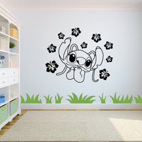 Beautiful Angel Lilo And Stitch Disney Movie Character Stitch Experiment 624 Cute Flowers Bedroom Wall Decal Art Sticker Design Kids Adults Girls Boys Room Bedroom Wall Decoration Size (8x10 inch)