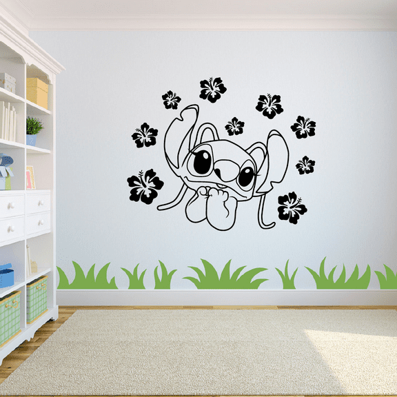 Beautiful Angel Lilo And Stitch Disney Movie Character Stitch Experiment 624 Cute Flowers Bedroom Wall Decal Art Sticker Design Kids Adults Girls Boys Room Bedroom Wall Decoration Size (8x10 inch)
