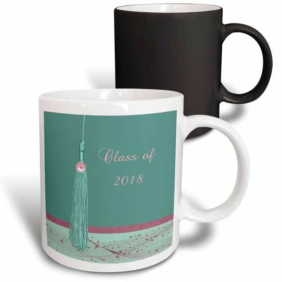 3drose, Beautiful Aqua Green Tassel, Pink Leaf Design, Abstract, 2018, 11oz Magic Transforming Mug