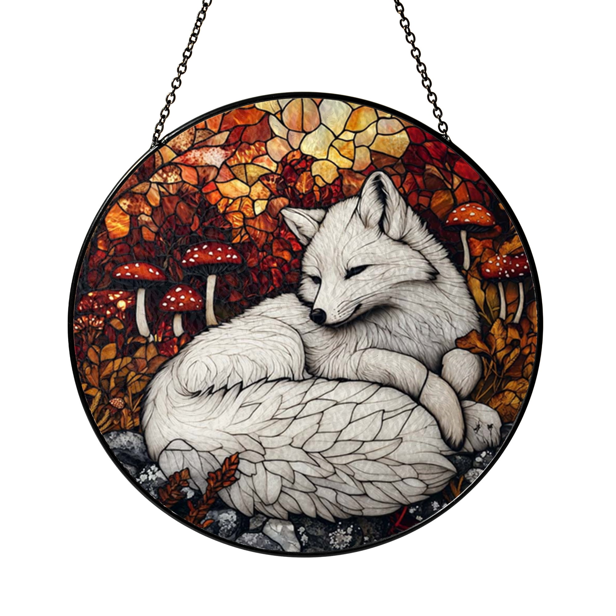 Beautiful Arctic Fox with Glowing Mushrooms Spring Suncatcher Decor ...