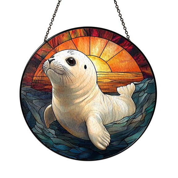 Beautiful Arctic Harp Seal Suncatcher Window Hanging Ornament Art