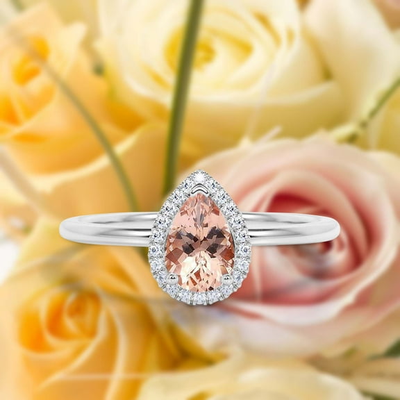 Beautiful Art Deco 1.25 Carat Pear Cut Affordable Morganite And Diamond Moissanite Engagement Ring, Classic Wedding Ring in 10k Solid White Gold,Promise Ring, Anniversery Ring