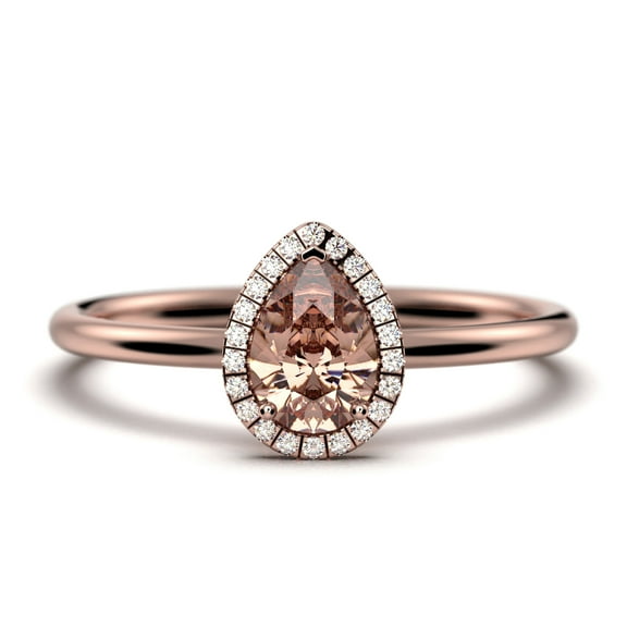 Beautiful Art Deco 1.25 Carat Pear Cut Affordable Morganite And Diamond Moissanite Engagement Ring, Classic Wedding Ring in 925 Sterling Silver With 18k Rose Gold Plating, Promise Ring