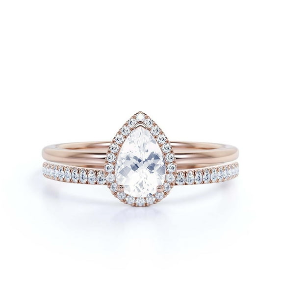 Beautiful Art Deco 1.75 Carat Pear Cut Affordable Diamond Moissanite Engagement Ring, Classic Wedding Ring, One Matching Band in 10k Solid Rose Gold,Promise Ring, Anniversery Ring, Bridal Set