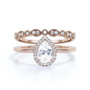 JEENJEWELS Beautiful Art Deco 1.75 Carat Pear Cut Affordable Diamond Moissanite Engagement Ring, Classic Wedding Ring, One Matching Band in 925 Sterling Silver With 18k Rose Gold Plating,Promise Ring