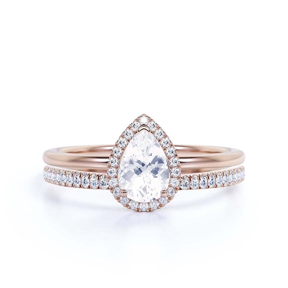 Beautiful Art Deco 1.75 Carat Pear Cut Affordable Diamond Moissanite Engagement Ring, Classic Wedding Ring, One Matching Band in 925 Sterling Silver With 18k Rose Gold Plating,Promise Ring