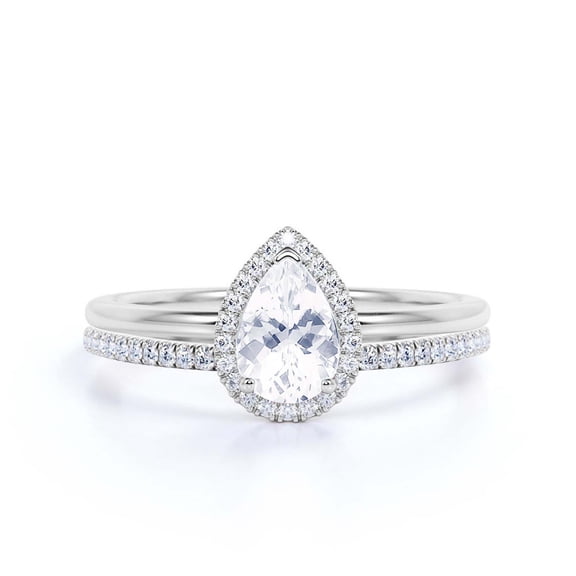 Beautiful Art Deco 1.75 Carat Pear Cut Affordable Diamond Moissanite Engagement Ring, Classic Wedding Ring, One Matching Band in 925 Sterling Silver With 18k White Gold Plating,Promise Ring