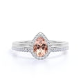 thumbnail image 1 of Beautiful Art Deco 1.75 Carat Pear Cut Affordable Morganite And Diamond Moissanite Engagement Ring, Classic Wedding Ring, One Matching Band in 925 Sterling Silver With 18k White Gold Plating, 1 of 3