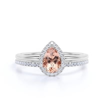 Beautiful Art Deco 1.75 Carat Pear Cut Affordable Morganite And Diamond Moissanite Engagement Ring, Classic Wedding Ring, One Matching Band in 925 Sterling Silver With 18k White Gold Plating