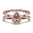 thumbnail image 1 of Beautiful Art Deco 1.75 Carat Pear Cut Affordable Morganite And Diamond Moissanite Engagement Ring, Classic Wedding Ring, One Matching Band in 925 Sterling Silver With 18k Rose Gold Plating, 1 of 3