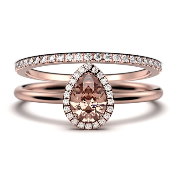 Art Deco 1.75 Carat Pear Cut Morganite & Moissanite Engagement Ring in 925 Sterling Silver with 18k Rose Gold Plating