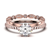 Beautiful Art Deco 1.75 Carat Round Cut Diamond Moissanite Engagement Ring, Wedding Ring, One Matching Band in 925 Sterling Silver With 18k Rose Gold Plating Gift For Her, Promise Ring