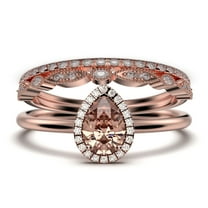 Beautiful Art Deco 2.25 Carat Pear Cut Affordable Morganite And Diamond Moissanite Engagement Ring, Classic Wedding Ring, Two Matching Band in 10k Solid Rose Gold,Promise Ring, Anniversery Ring