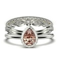 thumbnail image 1 of Beautiful Art Deco 2.25 Carat Pear Cut Affordable Morganite And Diamond Moissanite Engagement Ring, Classic Wedding Ring, Two Matching Band in 10k Solid White Gold,Promise Ring, Anniversery Ring, 1 of 4