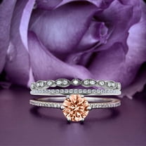 Beautiful Art Deco 2.25 Carat Round Cut Morganite And Diamond Moissanite Engagement Ring, Wedding Ring, Two Matching Band in 10k Solid White Gold, Gift For Her Gift For Girlfriend Promise Ring