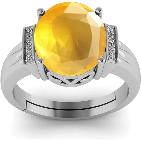 Beautiful Art Deco Oval Shape Natural Yellow Sapphire Gemstone 925 Sterling Silver Adjustable Ring For Women And Men's
