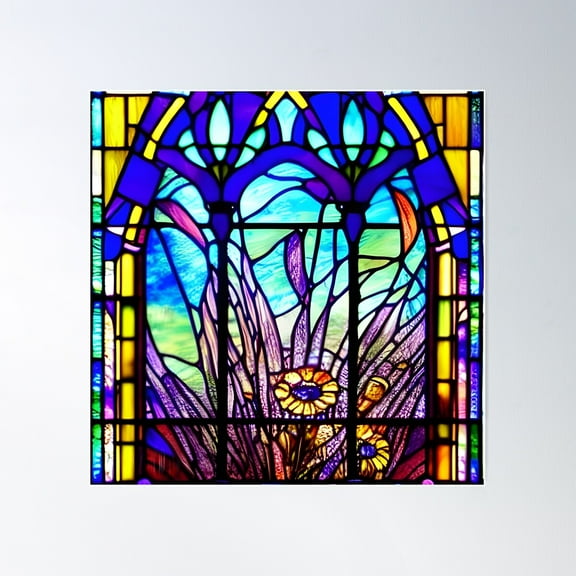 Beautiful Art Deco Stained Glass Poster Wall Art, Modern Wall Decor For Living Room Bedroom, 24x24 UNFRAMED