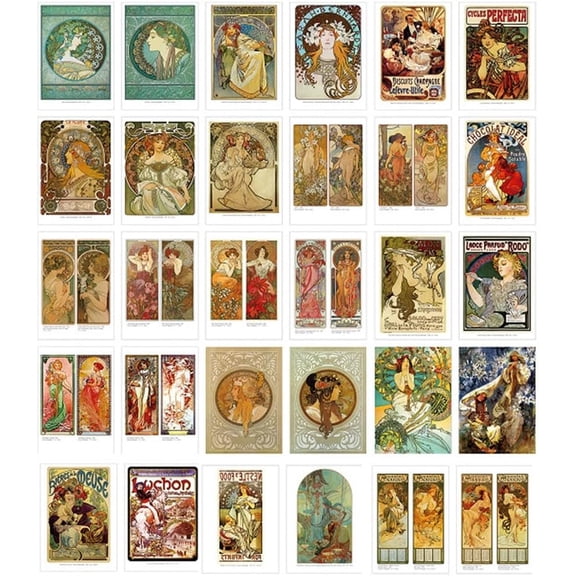 Beautiful Art Postcards set of 30 card of Mucha variety pack Famous Painting Scenery,4 x 6 Inches