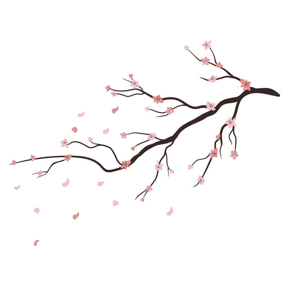 Beautiful Art of a Cherry Blossom Branch Vinyl Wall Decal - Pink Sakura with Peaceful and Soothing Art Design for Wall Decoration - 20" x 15"