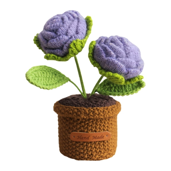 Beautiful Artificial Crochet Rose Flower Potted Plant For Valentines Day Gift