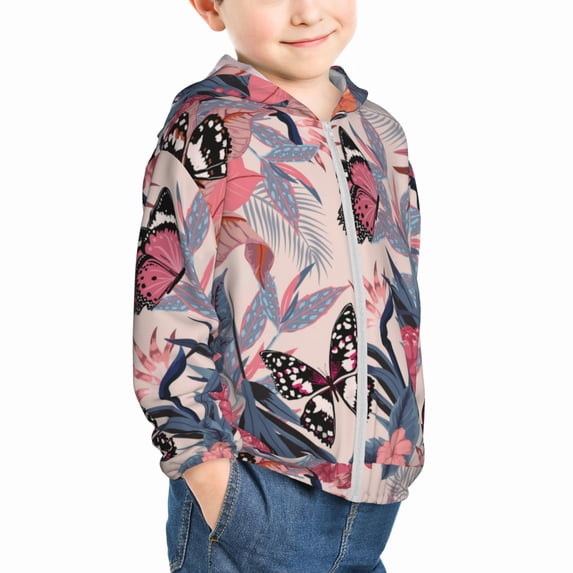 Beautiful Artistic Flower Kids Zip-Up Hoodie Girls Boys Sun Protection Jacket Hooded Cooling Shirt