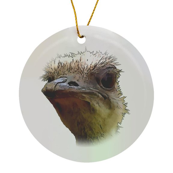 3drose, Beautiful Artistic Grumpy Ostrich Vector Cut Out, Circle Porcelain Ornament