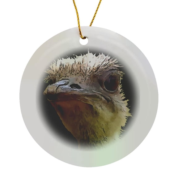 3drose, Beautiful Artistic Grumpy Ostrich Vector Cut Out, Circle Porcelain Ornament