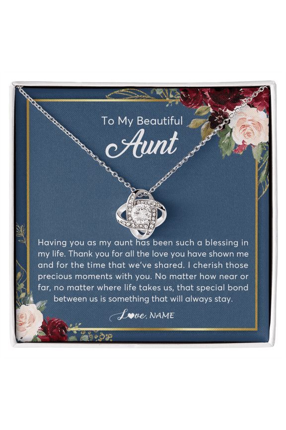 Beautiful Aunt Thank You Necklace, Gold Love Knot Necklace