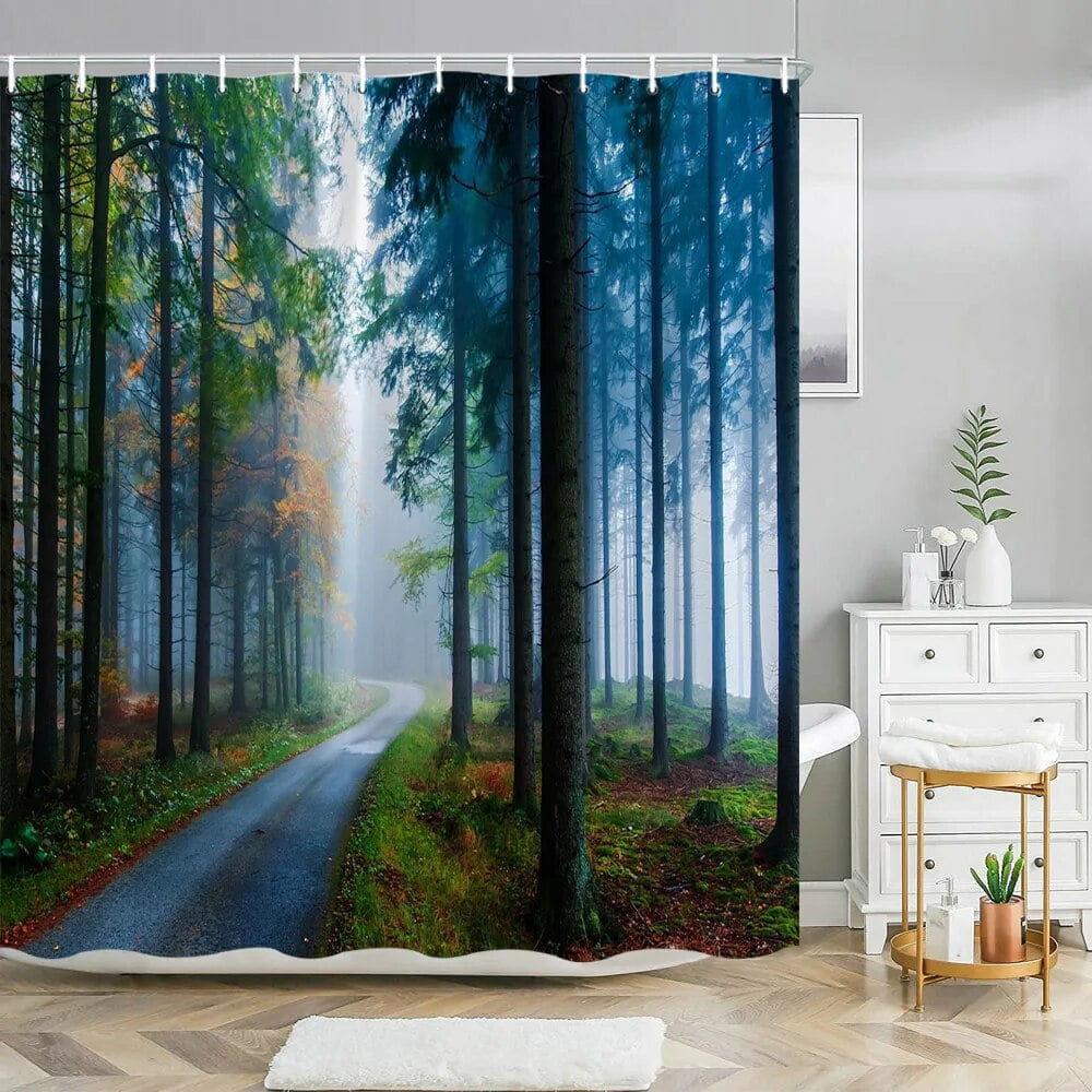 Beautiful Autumn Outdoor Scenery Shower Curtain Forest Waterfall Fiery Red Maple Leaves Washable ...