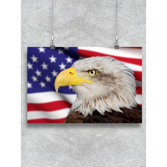 Beautiful Bald Eagle With Flag. Poster -Image by Shutterstock