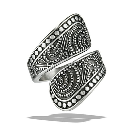 Beautiful Bali Style Spoon Ring High Polished Stainless Steel Band Gray Jewelry Female Male Size 10