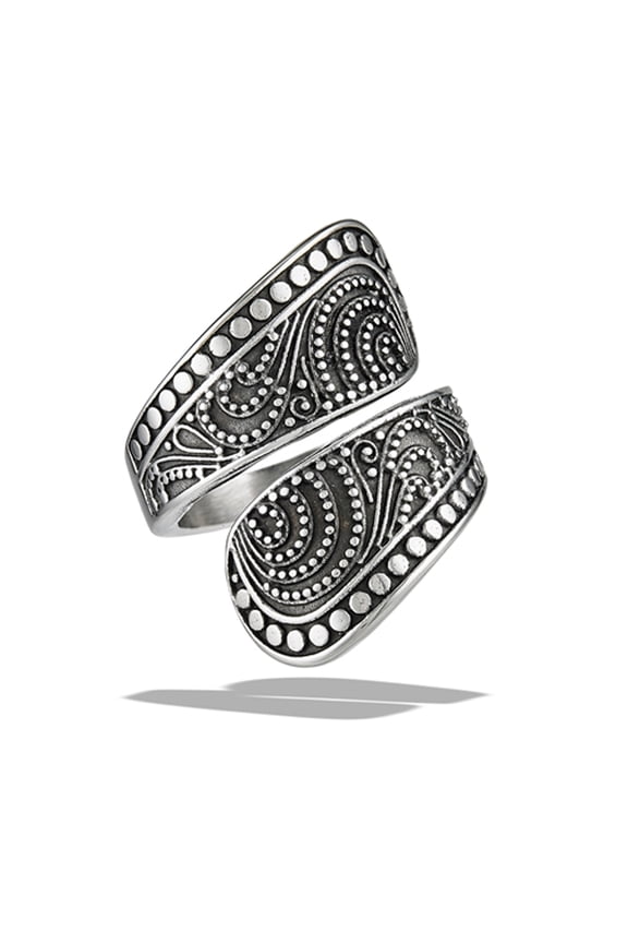 Beautiful Bali Style Spoon Ring High Polished Stainless Steel Band Gray Jewelry Female Male Size 9
