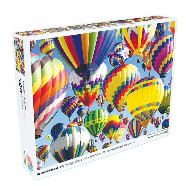 Springbok Balloon Reflections 500-Piece Puzzle For Adults - Stained Glass Hot Air Balloon Over Lake, Made In USA, Recycled Materials