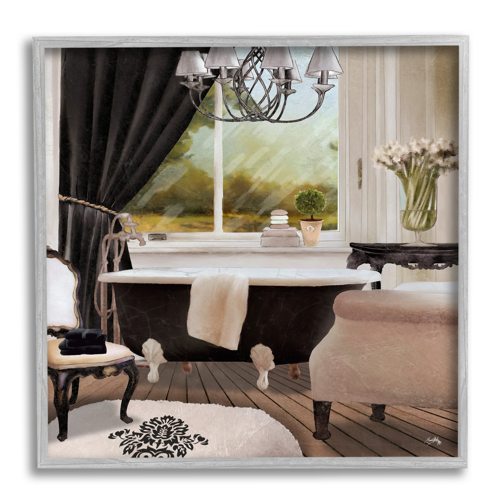 Beautiful Bathroom Designer Pink Painting Typography Framed Art Print Wall Art, 17x17