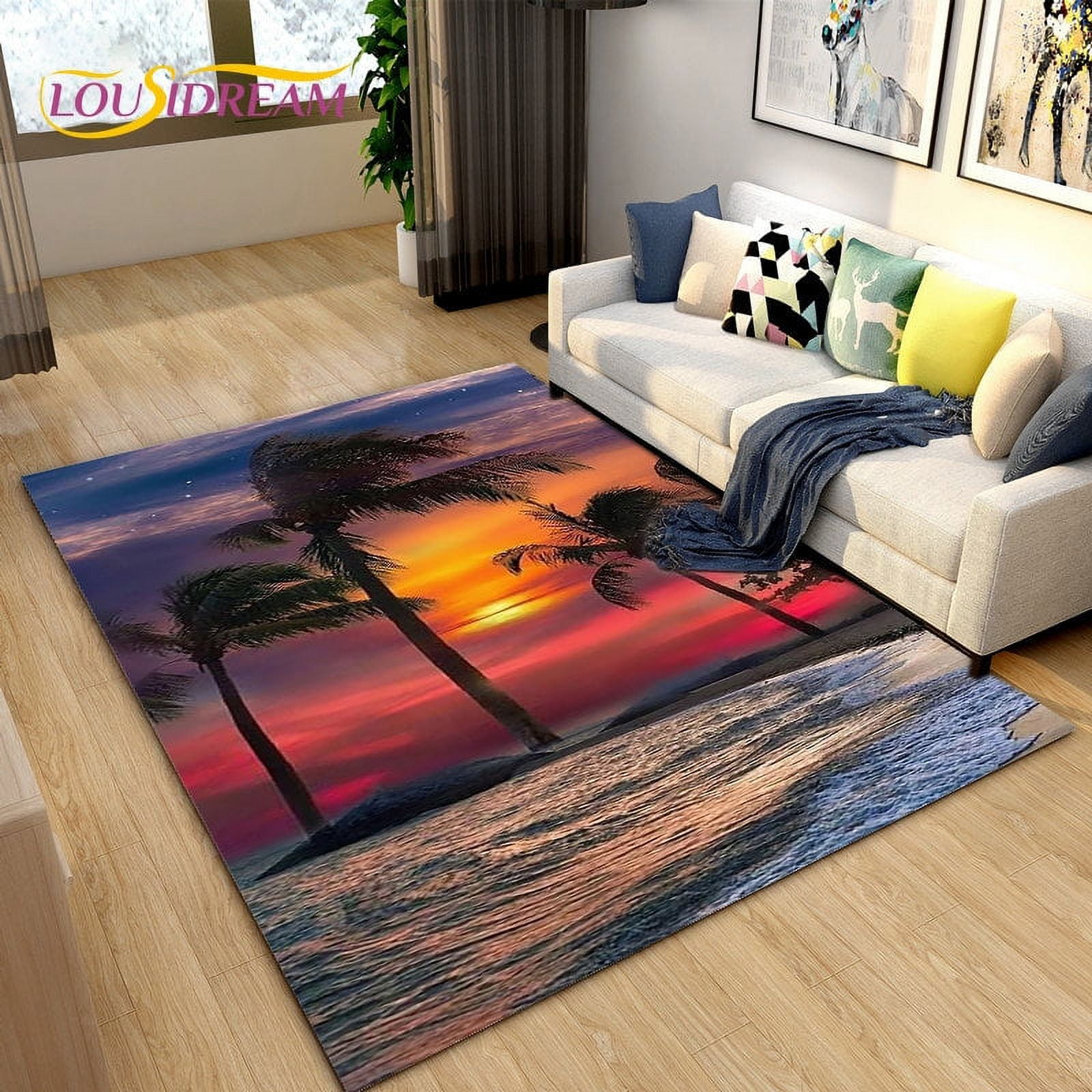 Beautiful Beach Coconut Tree Scenery Area Rug Carpet Rug for Living ...
