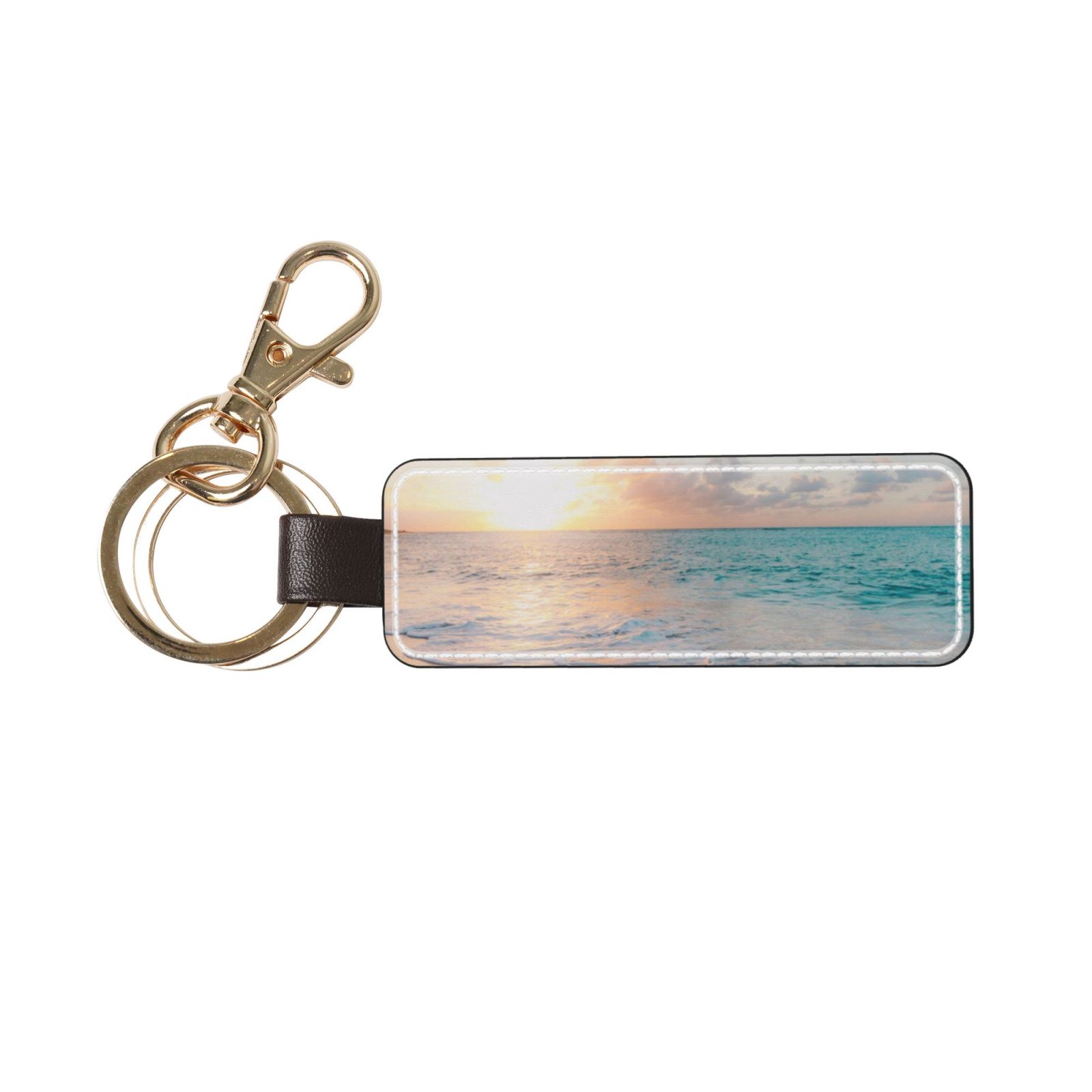 Beautiful Beach Yellow Sunset, PU Leather Keychain, Keychains Keyring