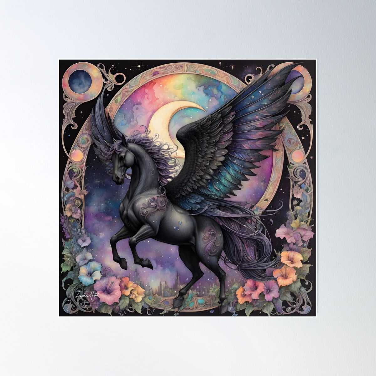 Beautiful Beasties Black Winged Horse Gothic Pegasus Poster Wall Art ...