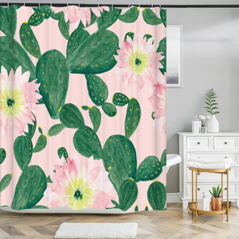Beautiful Big Pink flowers printing shower curtain polyester waterproof