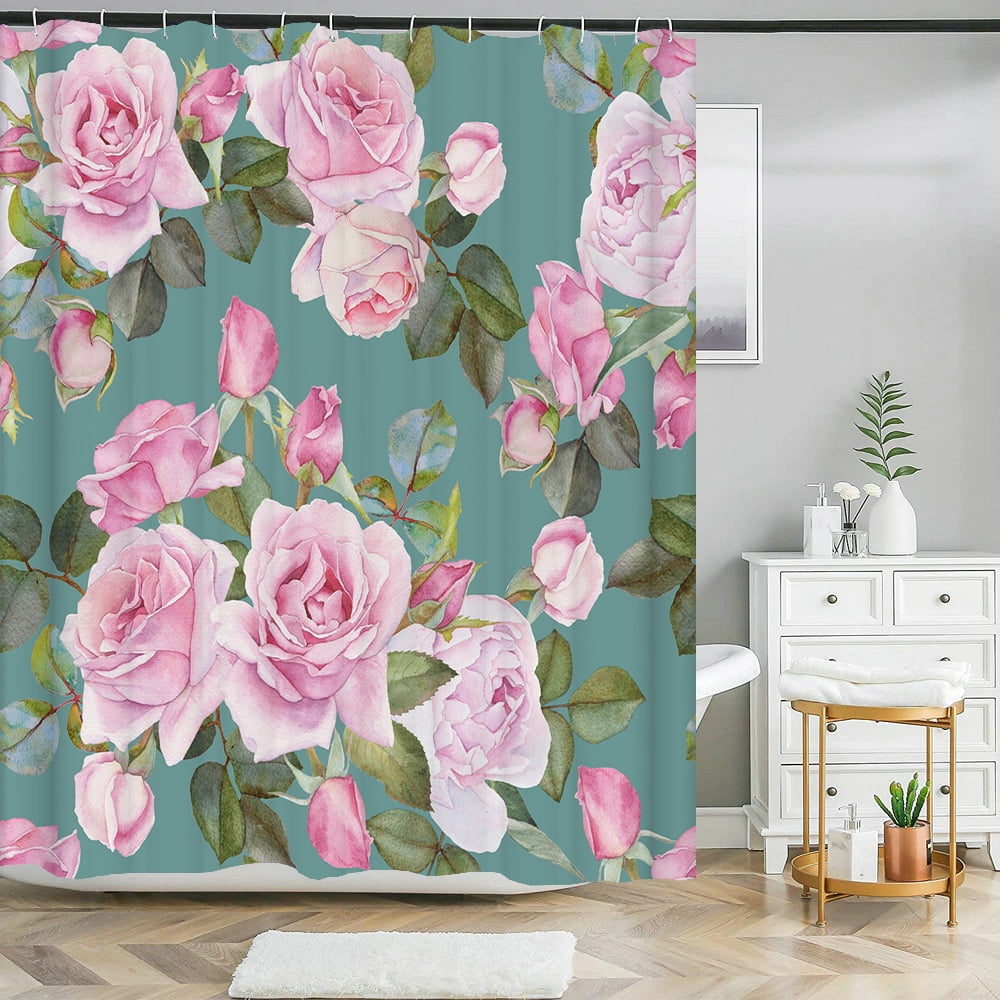 Beautiful Big Pink flowers printing shower curtain polyester waterproof